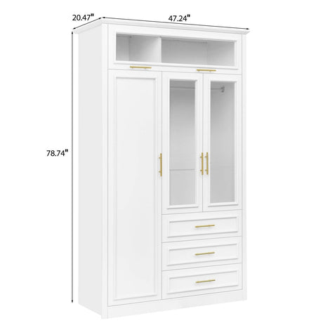 LED Illuminated White Pine Wood 4 Door Wardrobe Armoire - Driftwood - Omega Lifestyles