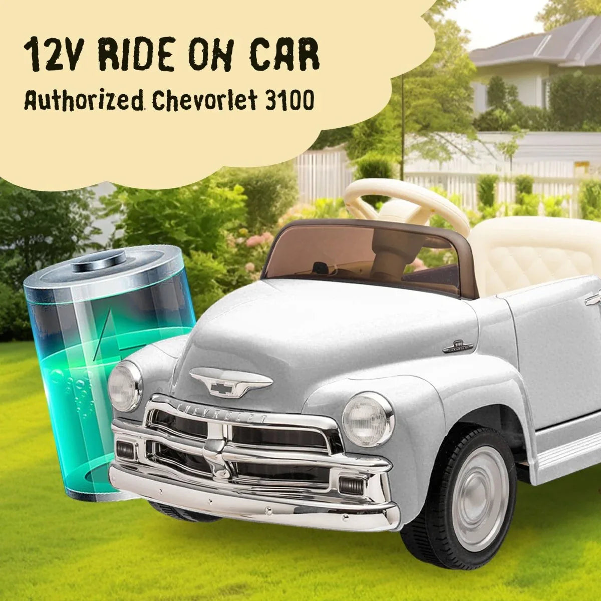 Licensed Chevrolet 12V Kids Ride-On Truck With Bluetooth - Omega Lifestyles