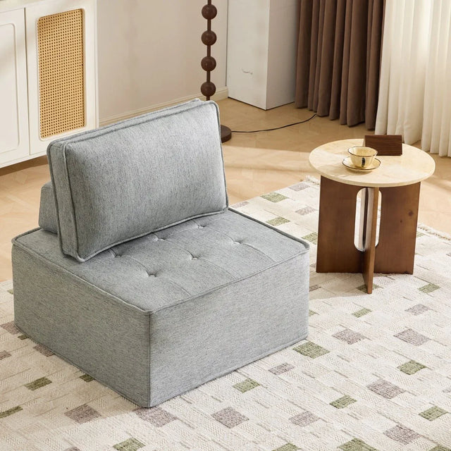 Light Grey Linen Wooden Frame Modular Sofa Chair - Omega Lifestyles