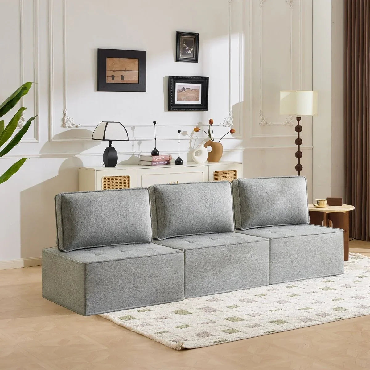 Light Grey Linen Wooden Frame Modular Sofa Chair - Omega Lifestyles
