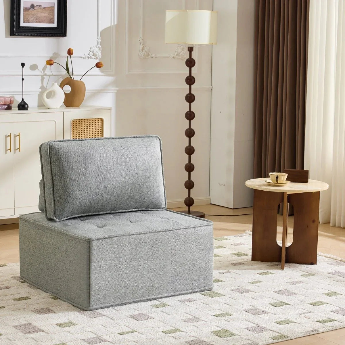 Light Grey Linen Wooden Frame Modular Sofa Chair - Omega Lifestyles