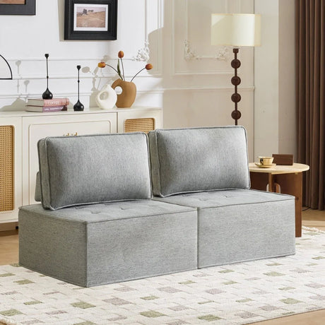 Light Grey Linen Wooden Frame Modular Sofa Chair - Omega Lifestyles