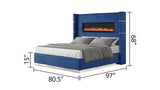 Lizelle King Velvet Upholstered Bed Frame With Fireplace - Driftwood - Omega Lifestyles