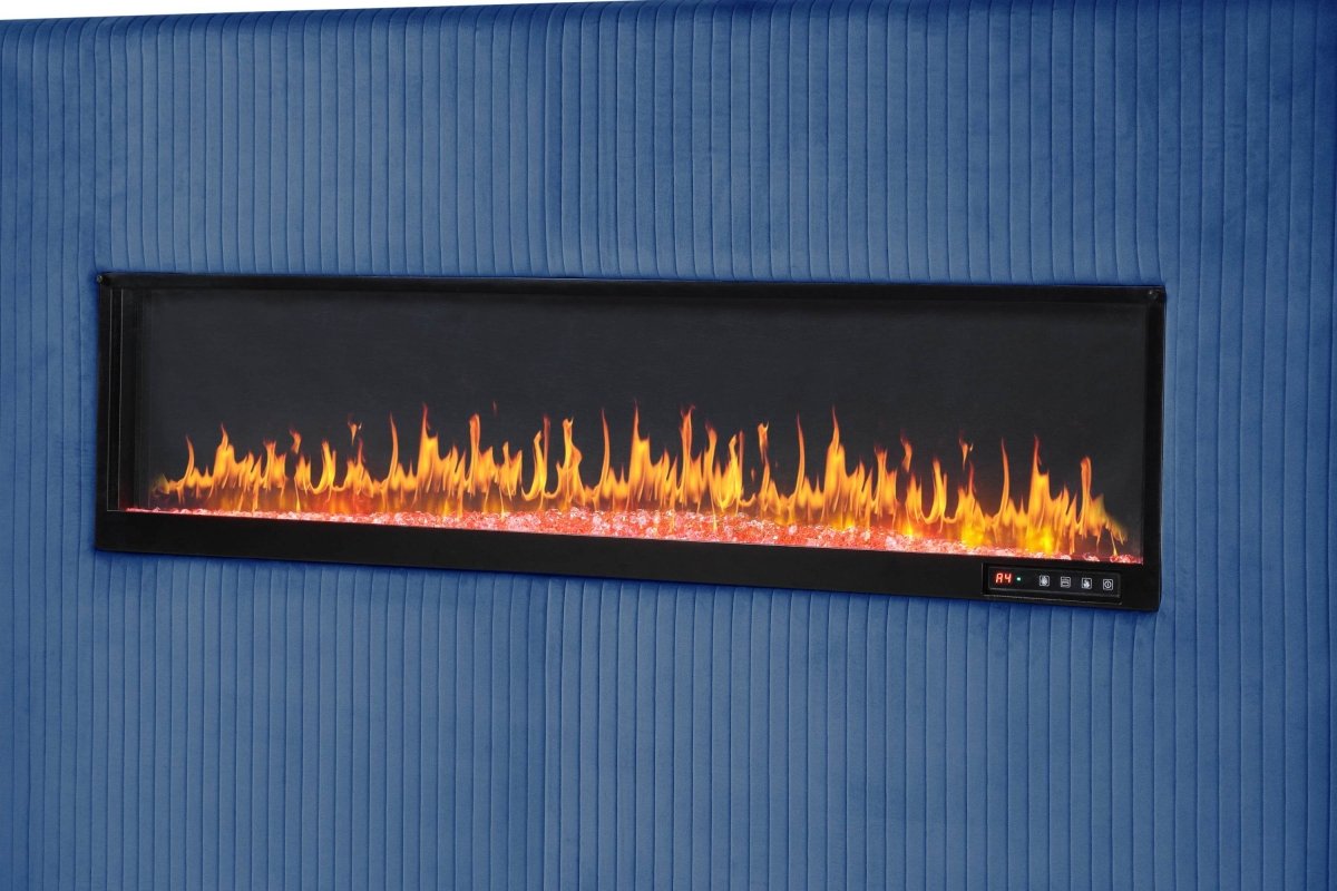 Lizelle King Velvet Upholstered Bed Frame With Fireplace - Driftwood - Omega Lifestyles