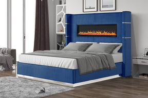 Lizelle King Velvet Upholstered Bed Frame With Fireplace - Omega Lifestyles