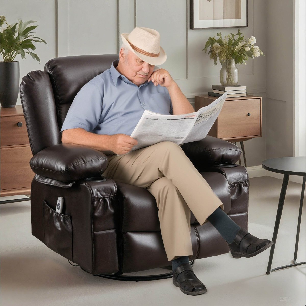 Manual Control Soft PU Leather Massage Recliner Chair - Driftwood - Omega Lifestyles