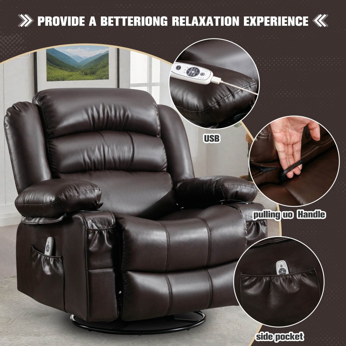 Manual Control Soft PU Leather Massage Recliner Chair - Driftwood - Omega Lifestyles