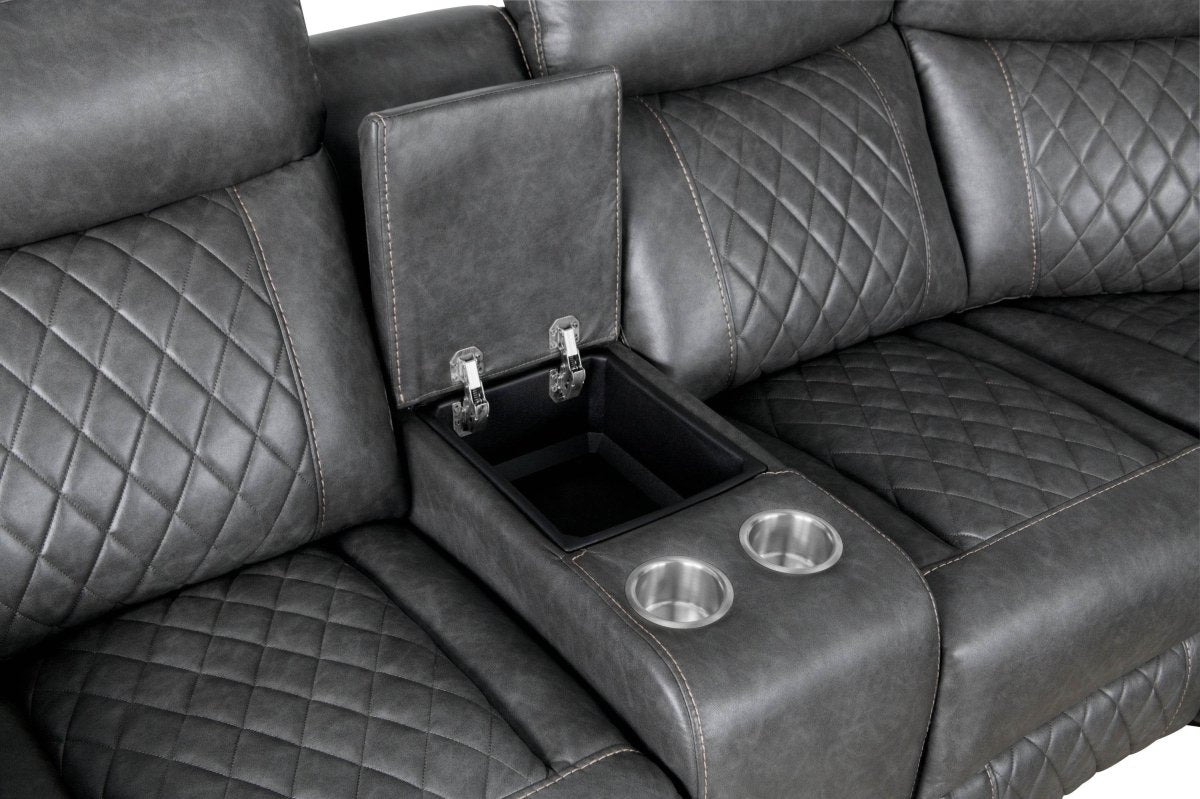 Manual Recliner Sofa With PU Upholstery And Cup Holders - Driftwood - Omega Lifestyles