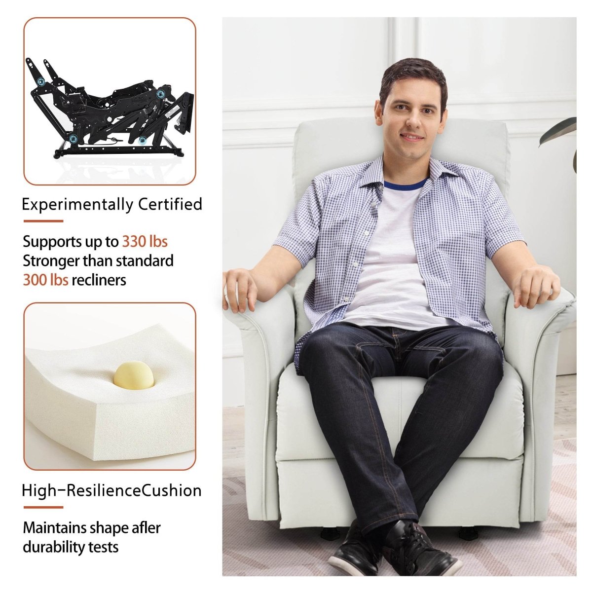 Manual Rocker Recliner Chair Gray Faux Leather Upholstered - Driftwood - Omega Lifestyles