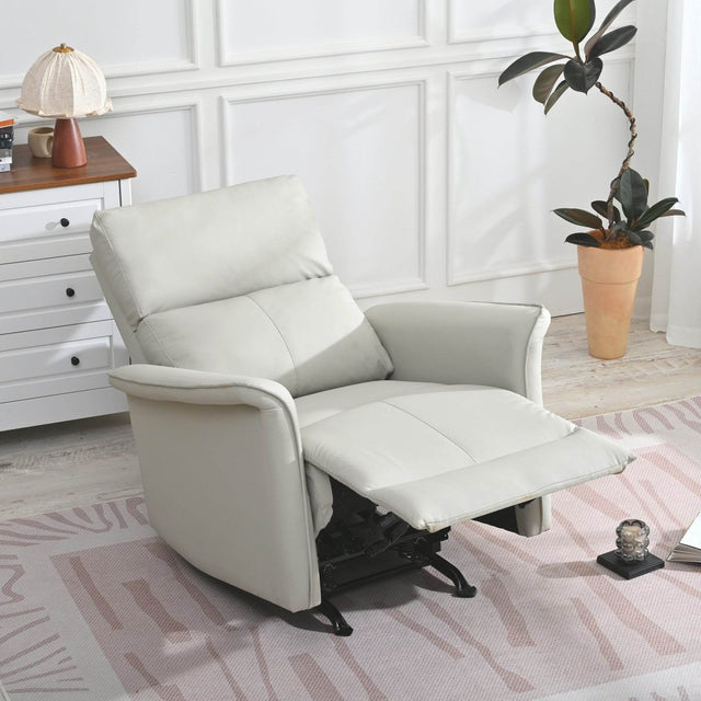 Manual Rocker Recliner Chair Gray Faux Leather Upholstered - Driftwood - Omega Lifestyles