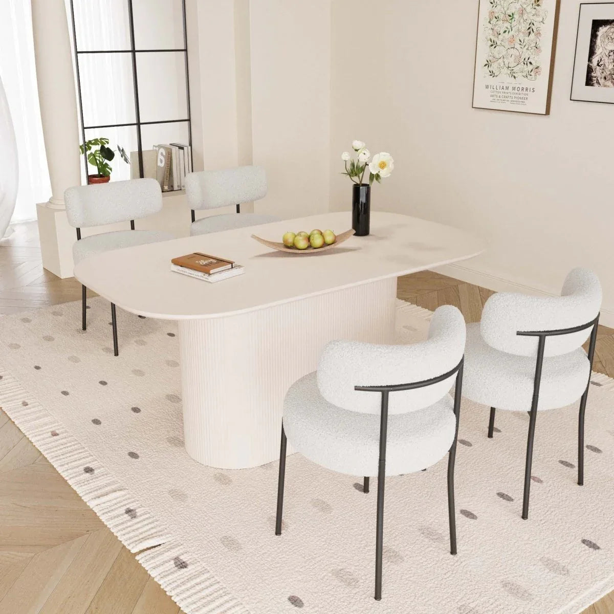 Medieval Modern Cream MDF Dining Table With Cushioned Chairs - Omega Lifestyles