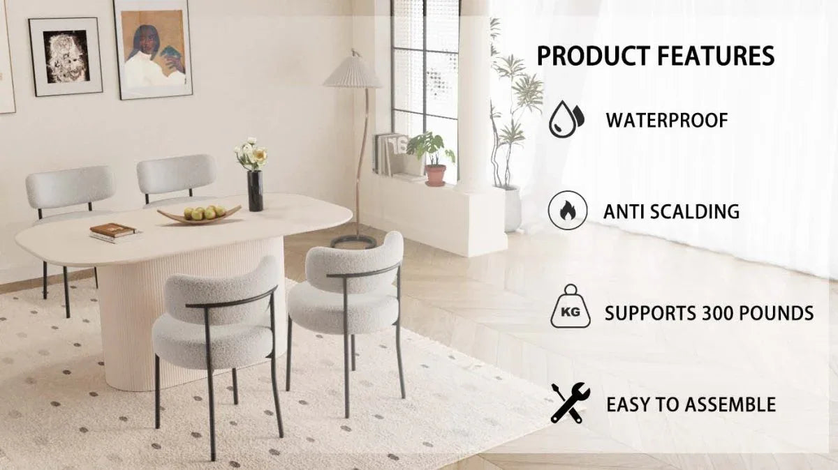 Medieval Modern Cream MDF Dining Table With Cushioned Chairs - Omega Lifestyles