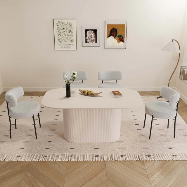 Medieval Modern Cream MDF Dining Table With Cushioned Chairs - Omega Lifestyles