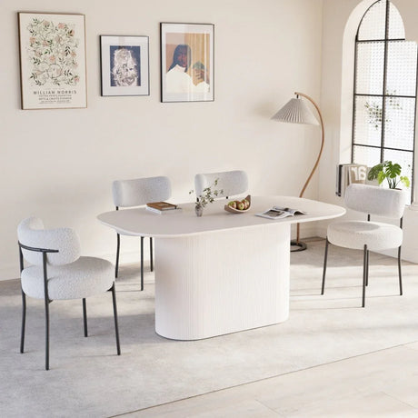 Medieval Modern Cream MDF Dining Table With Cushioned Chairs - Omega Lifestyles