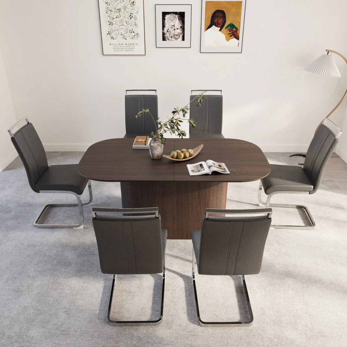 Medieval Modern MDF Dining Table With PU Armless Chairs Set - Omega Lifestyles