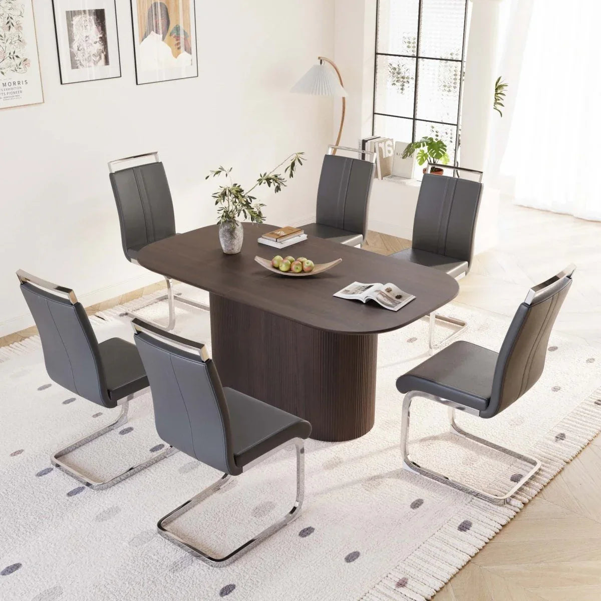 Medieval Modern MDF Dining Table With PU Armless Chairs Set - Omega Lifestyles