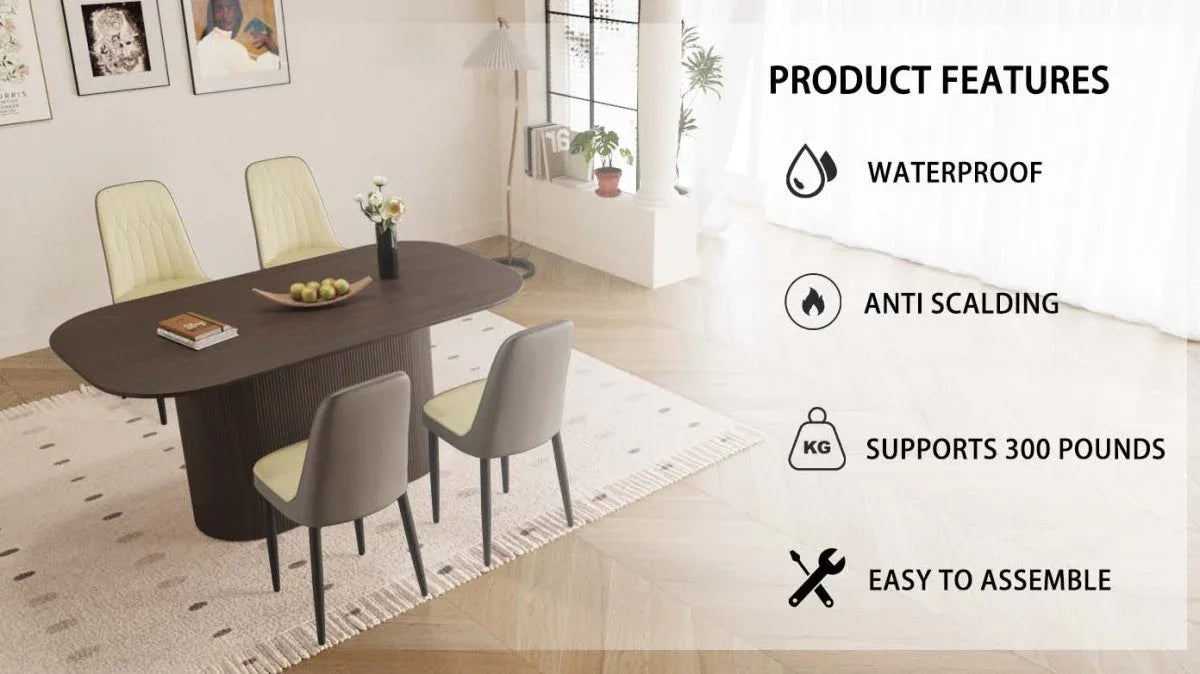 Medieval Modern MDF Dining Table With PU Chairs Set - Omega Lifestyles