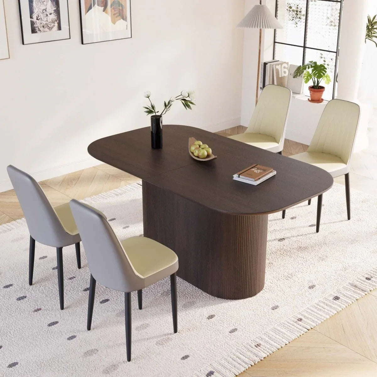 Medieval Modern MDF Dining Table With PU Chairs Set - Omega Lifestyles