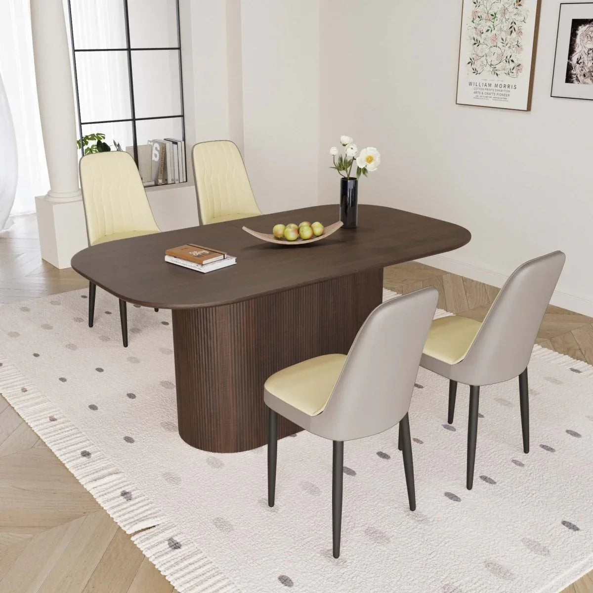 Medieval Modern MDF Dining Table With PU Chairs Set - Omega Lifestyles