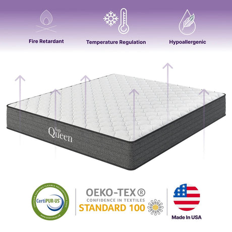 Medium 12 - Inch Cooling Gel Hybrid Twin XL Mattress - Driftwood - Omega Lifestyles
