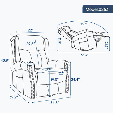 Medium - Firm Genuine Leather Heat Massage Recliner Chair - Driftwood - Omega Lifestyles
