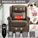 Medium - Firm Genuine Leather Heat Massage Recliner Chair - Driftwood - Omega Lifestyles