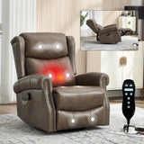 Medium - Firm Genuine Leather Heat Massage Recliner Chair - Driftwood - Omega Lifestyles