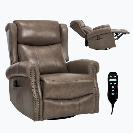 Medium - Firm Genuine Leather Heat Massage Recliner Chair - Driftwood - Omega Lifestyles