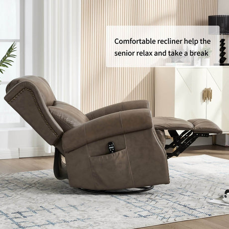 Medium - Firm Genuine Leather Heat Massage Recliner Chair - Driftwood - Omega Lifestyles