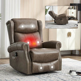 Medium - Firm Genuine Leather Heat Massage Recliner Chair - Driftwood - Omega Lifestyles