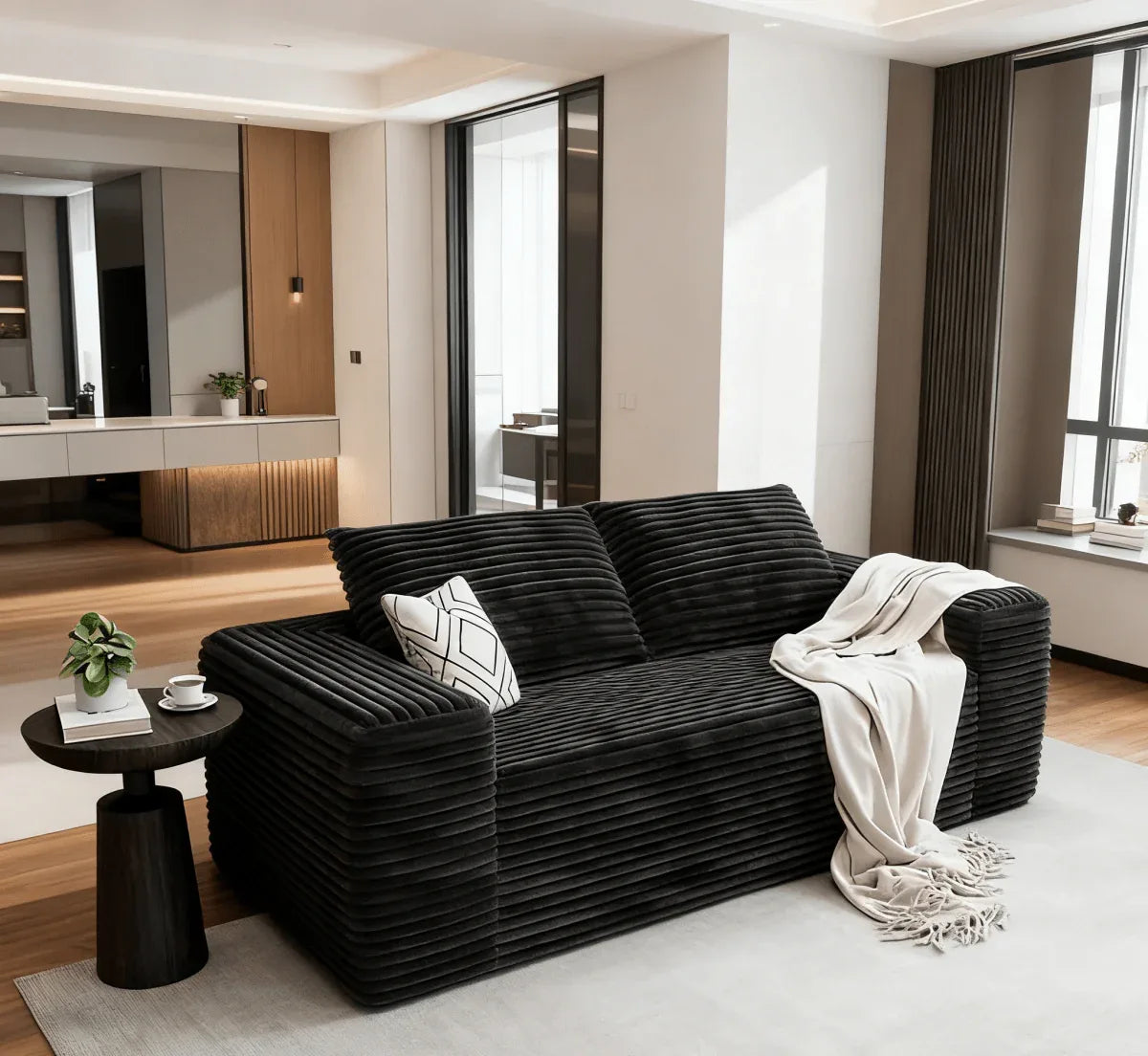 Memory Foam Corduroy Boneless Loveseat Sofa With Rolled Arms - Omega Lifestyles