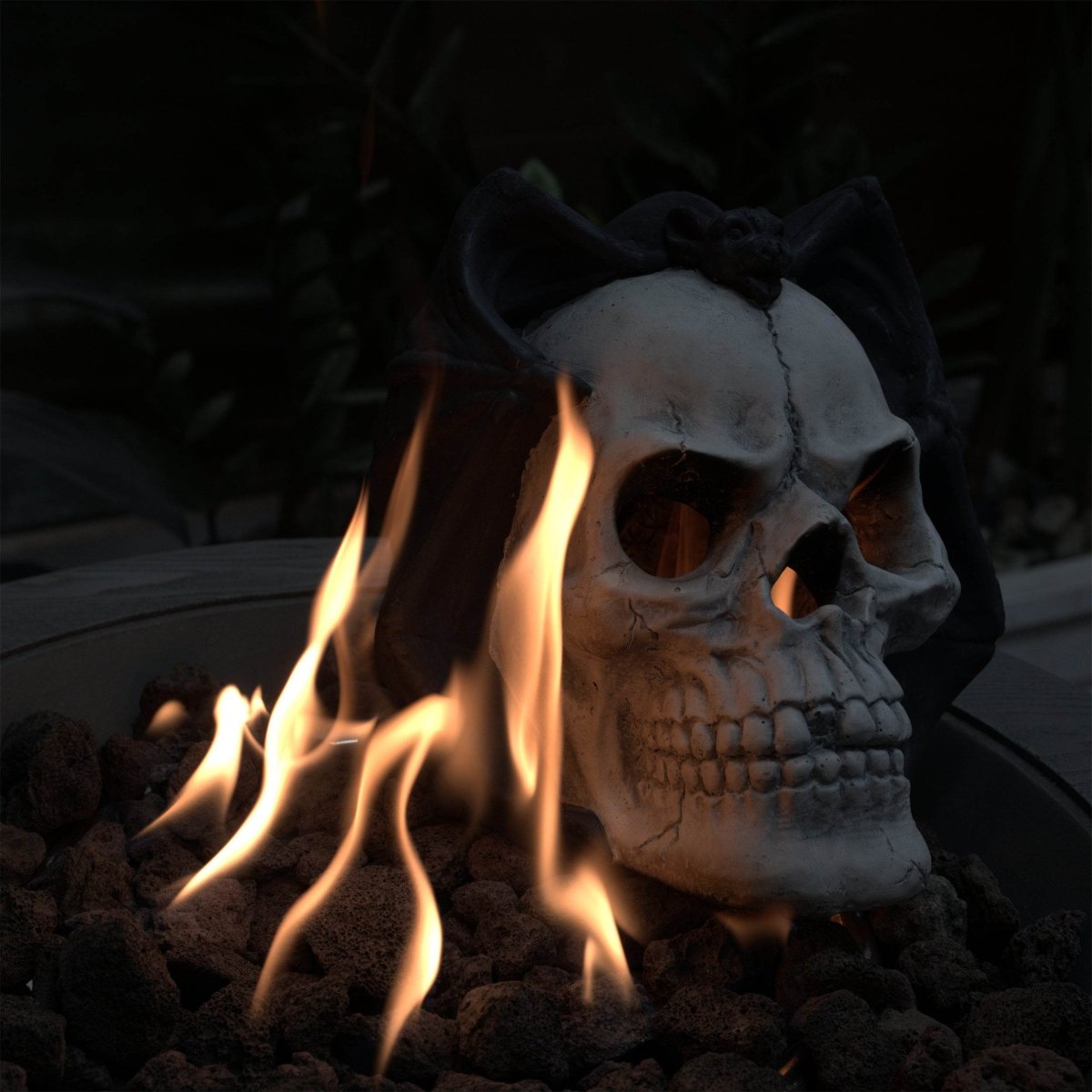 Metal Demon Skull Gas Log Fire Pit Accessory - Driftwood - Omega Lifestyles