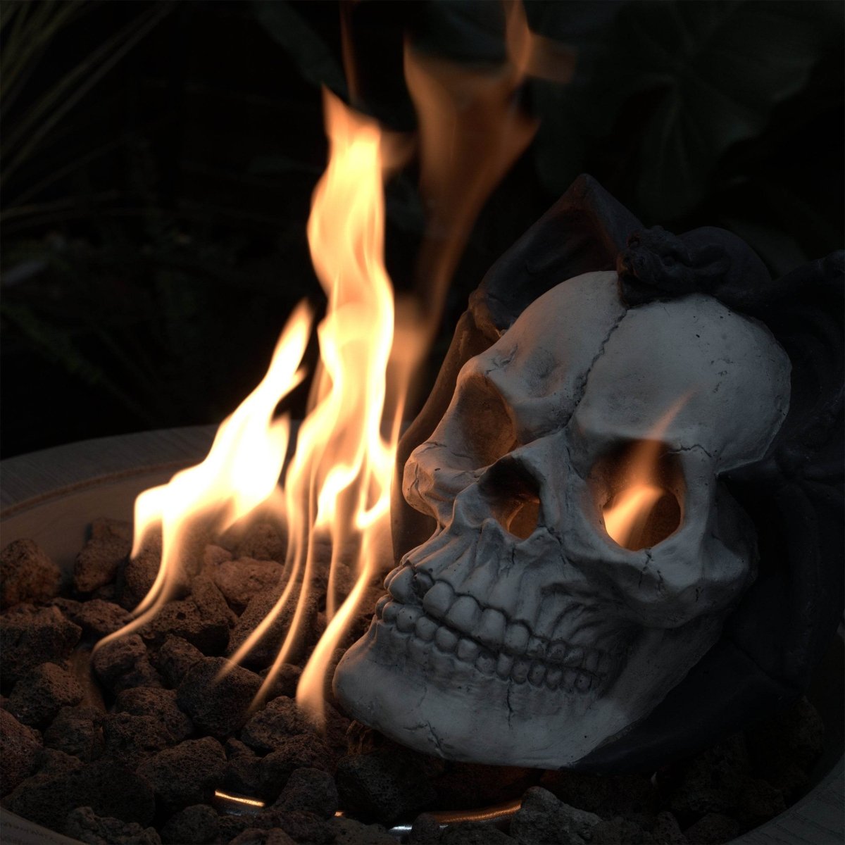 Metal Demon Skull Gas Log Fire Pit Accessory - Driftwood - Omega Lifestyles