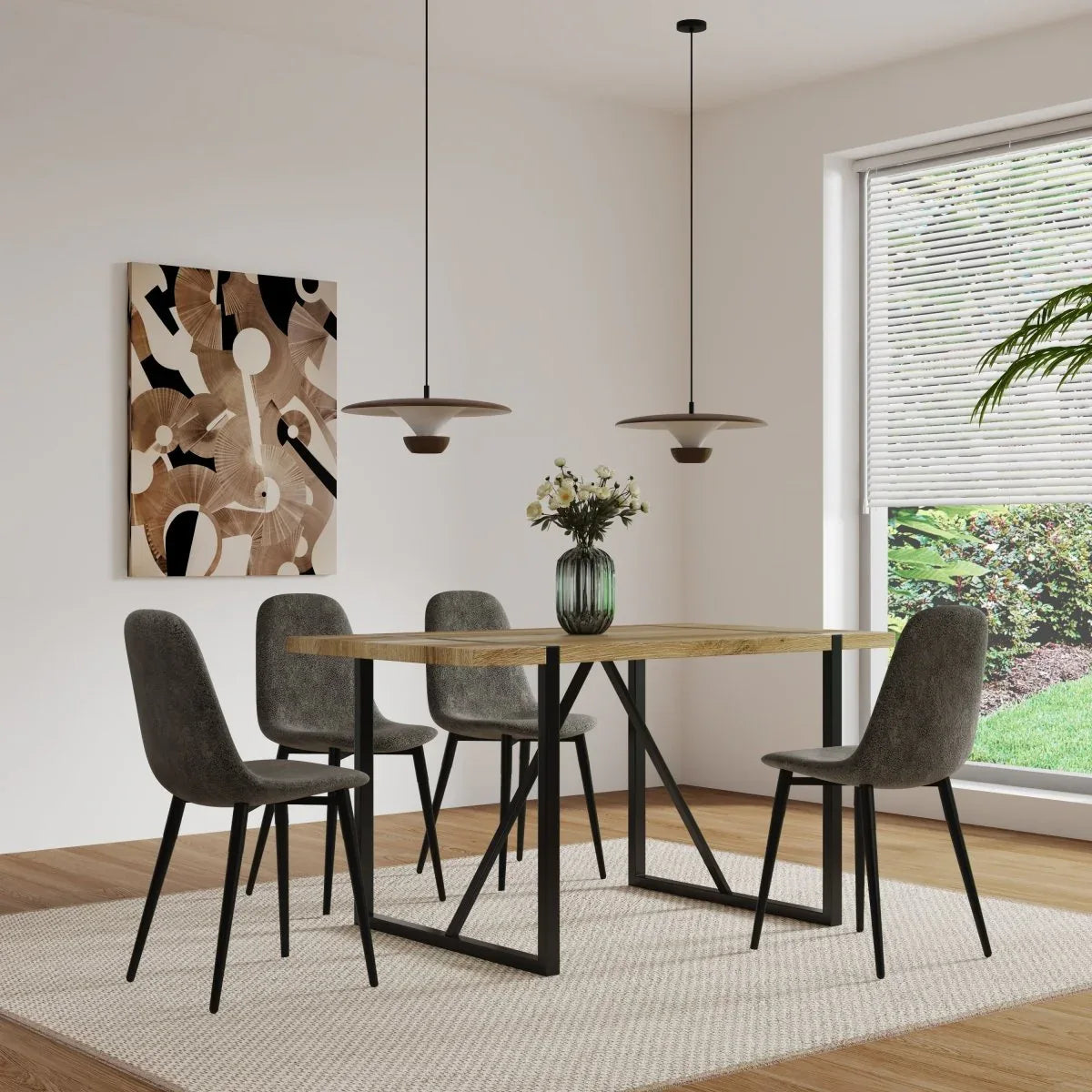 Mid-Century Modern MDF 5-Piece Dining Table Chair Set - Omega Lifestyles