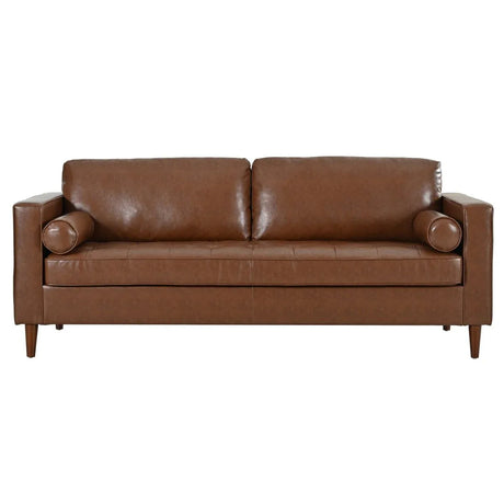 Mid-Century Modern PU Leather 3-Seat Sofa With Pillows - Omega Lifestyles