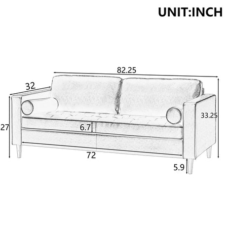 Mid-Century Modern PU Leather 3-Seat Sofa With Pillows - Omega Lifestyles