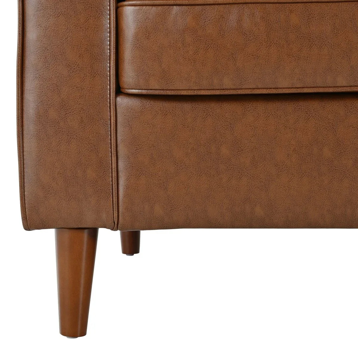 Mid-Century Modern PU Leather 3-Seat Sofa With Pillows - Omega Lifestyles