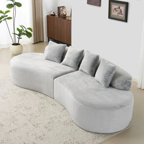 Minimalist Curved Flannelette 4-Seat Light Grey Sofa - Omega Lifestyles