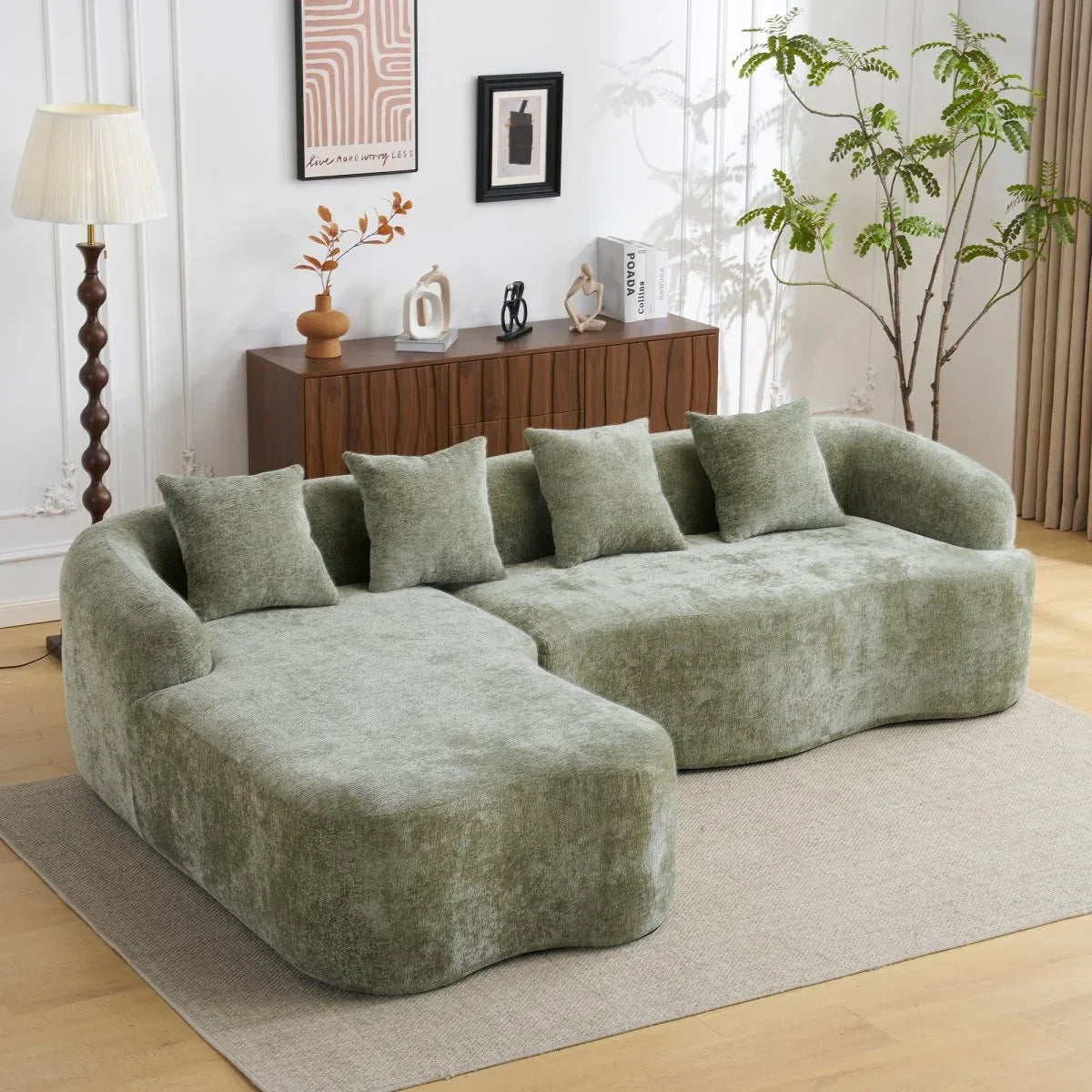 Minimalist Green L-Shape Sectional Sofa With Chaise - Omega Lifestyles