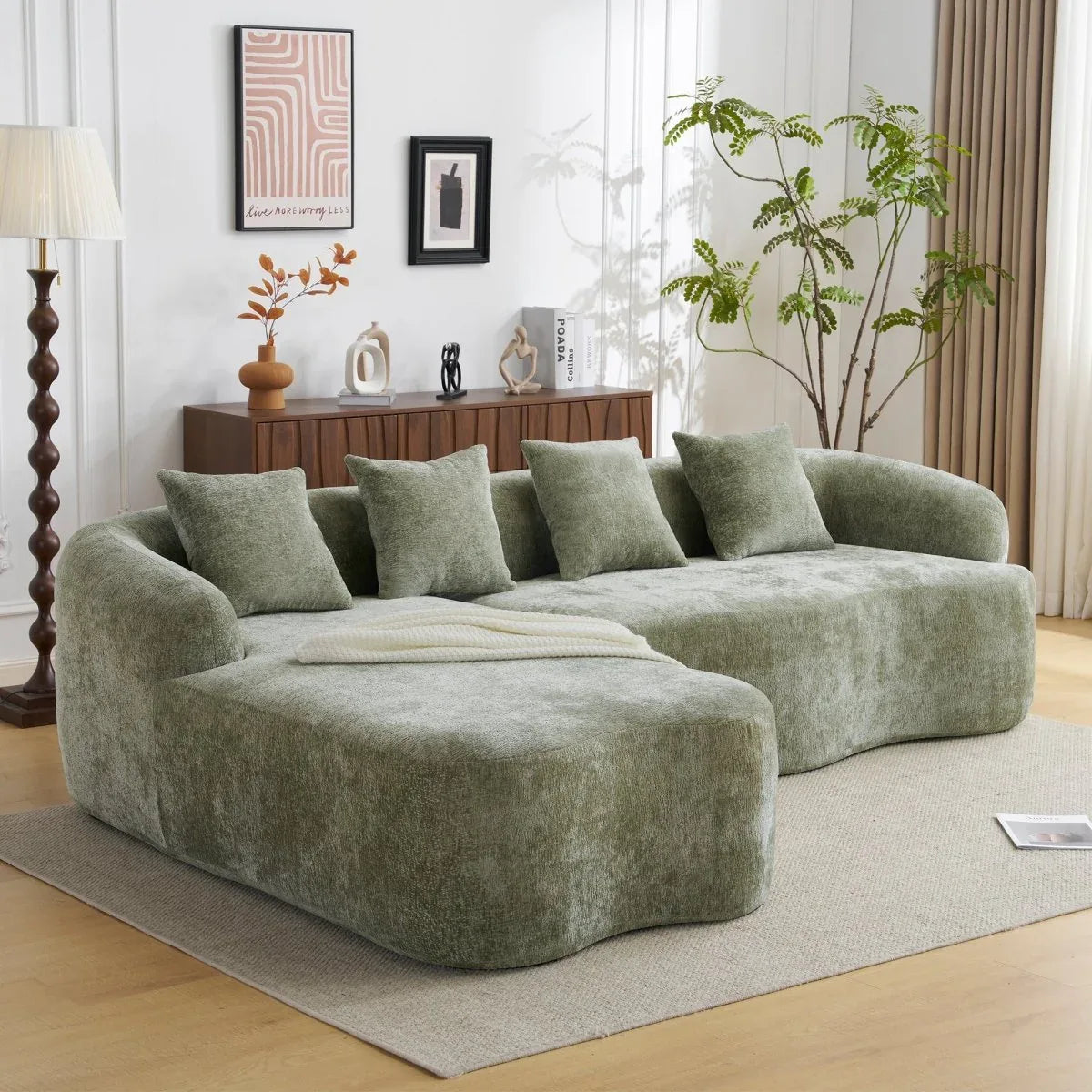 Minimalist Green L-Shape Sectional Sofa With Chaise - Omega Lifestyles