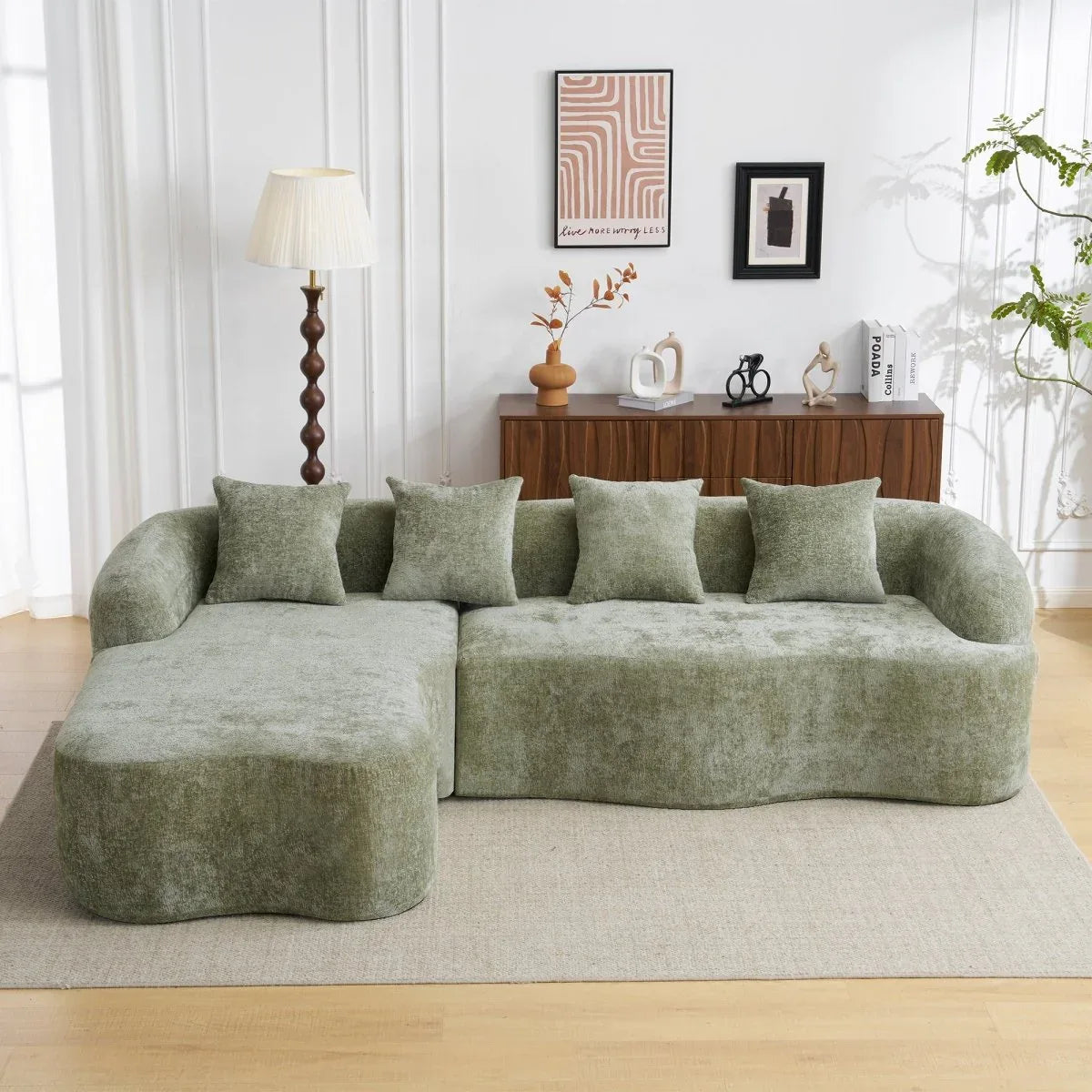Minimalist Green L-Shape Sectional Sofa With Chaise - Omega Lifestyles