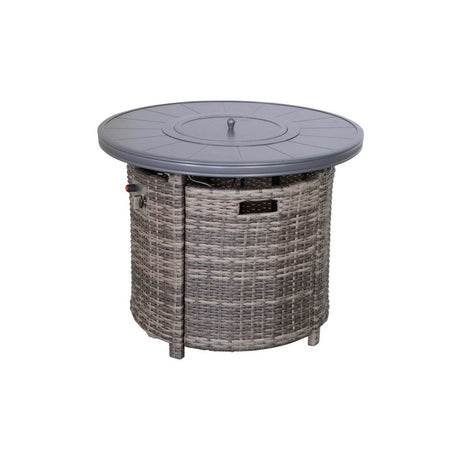 Mixed Gray Rustproof Aluminum Outdoor Fire Pit Table With Lid - Driftwood - Omega Lifestyles