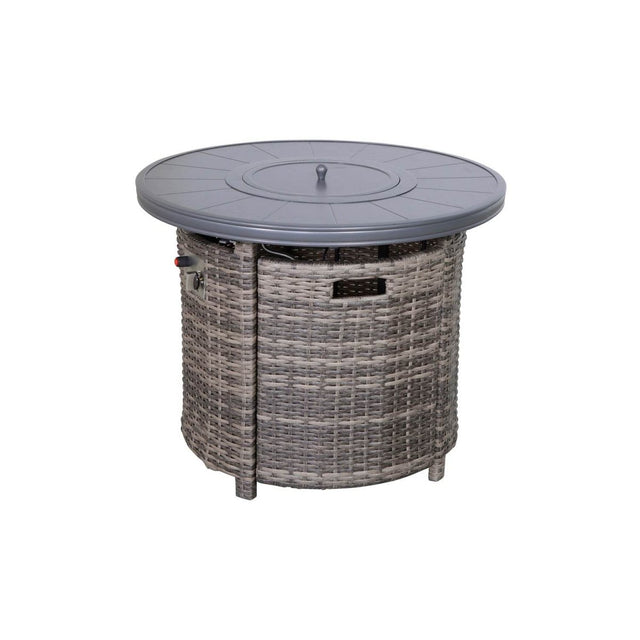 Mixed Gray Rustproof Aluminum Outdoor Fire Pit Table With Lid - Driftwood - Omega Lifestyles