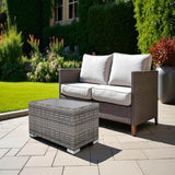 Mixed Grey Weather - Resistant Wicker Aluminum Outdoor Side Table - Driftwood - Omega Lifestyles