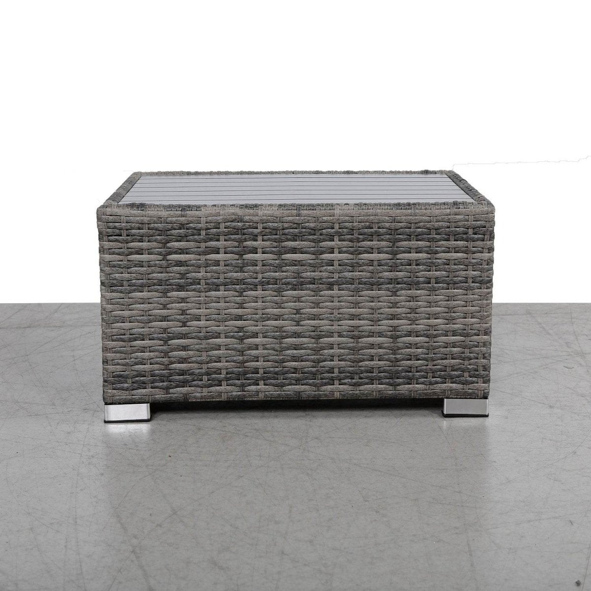 Mixed Grey Weather - Resistant Wicker Aluminum Outdoor Side Table - Driftwood - Omega Lifestyles