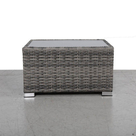 Mixed Grey Weather - Resistant Wicker Aluminum Outdoor Side Table - Driftwood - Omega Lifestyles