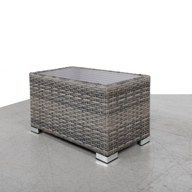 Mixed Grey Weather - Resistant Wicker Aluminum Outdoor Side Table - Driftwood - Omega Lifestyles