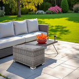 Mixed Grey Weather - Resistant Wicker Aluminum Outdoor Side Table - Driftwood - Omega Lifestyles