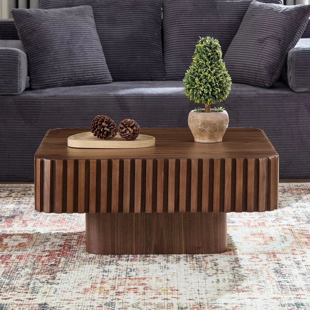 Modern 36-Inch Square Walnut Wood Veneer Coffee Table - Omega Lifestyles