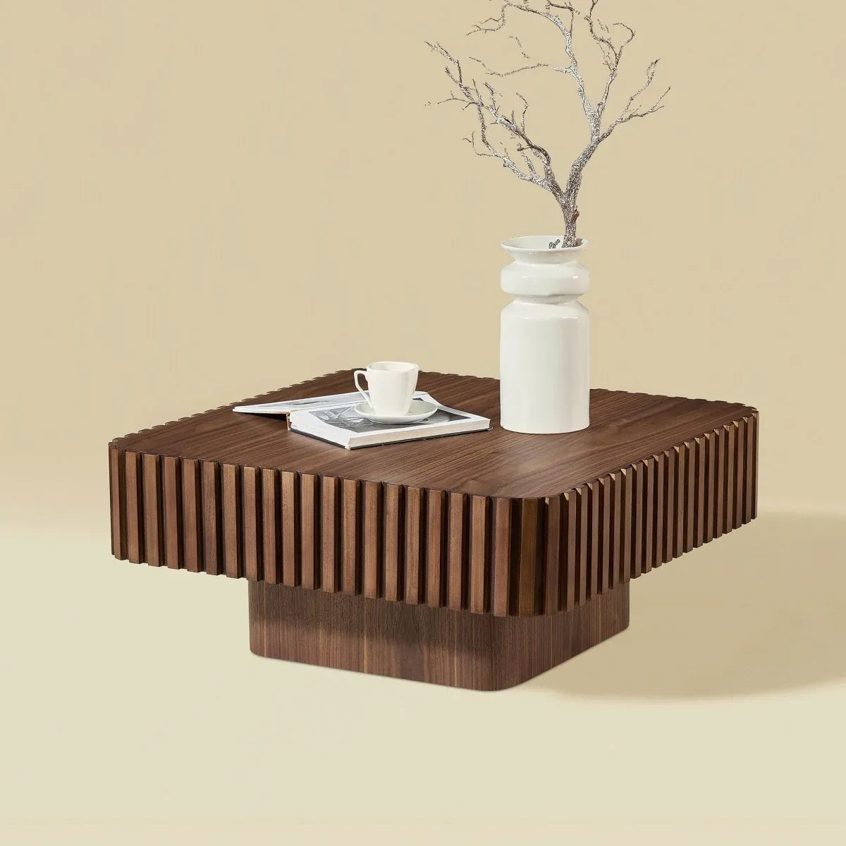 Modern 36-Inch Square Walnut Wood Veneer Coffee Table - Omega Lifestyles